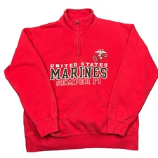 US Marine Corps Semper Fi Sweatshirt Adult Medium 1/4 Zip Pullover Red