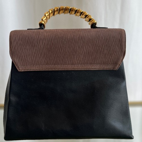 LOEWE Velazquez Black Leather Gold Top Handle Satchel - Picture 2 of 11