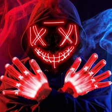 Joyin Halloween Led Mask Light Up Scary Mask Gloves Cosplay Costume ~New~