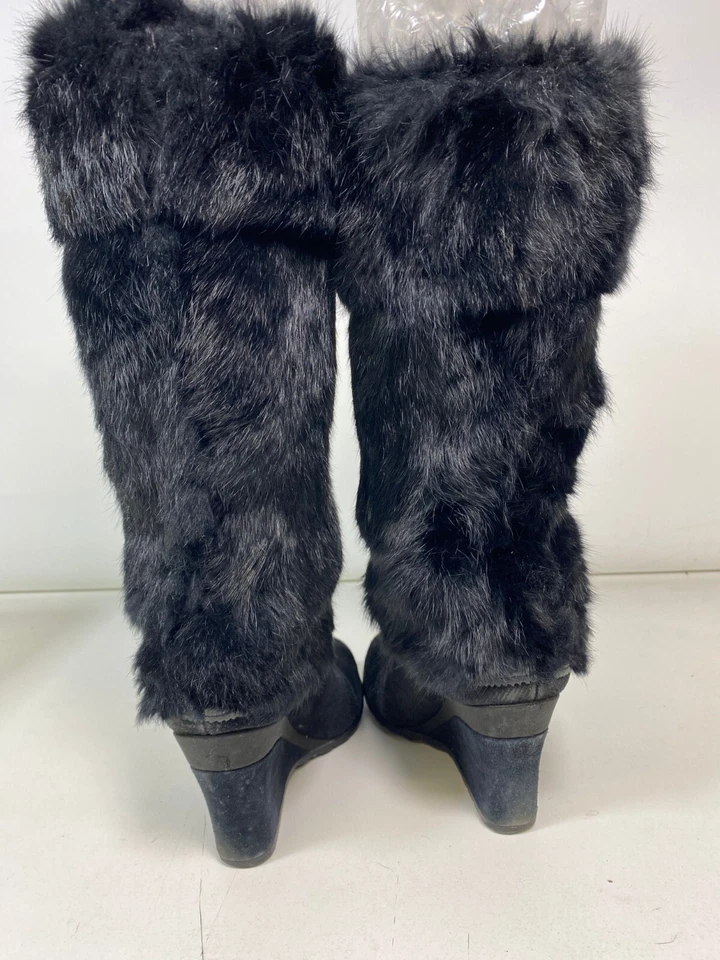 Botas de cuña COLE HAAN Branwen negras de piel de conejo pana gamuza hasta la rodilla talla 8 Foto 4 de 4