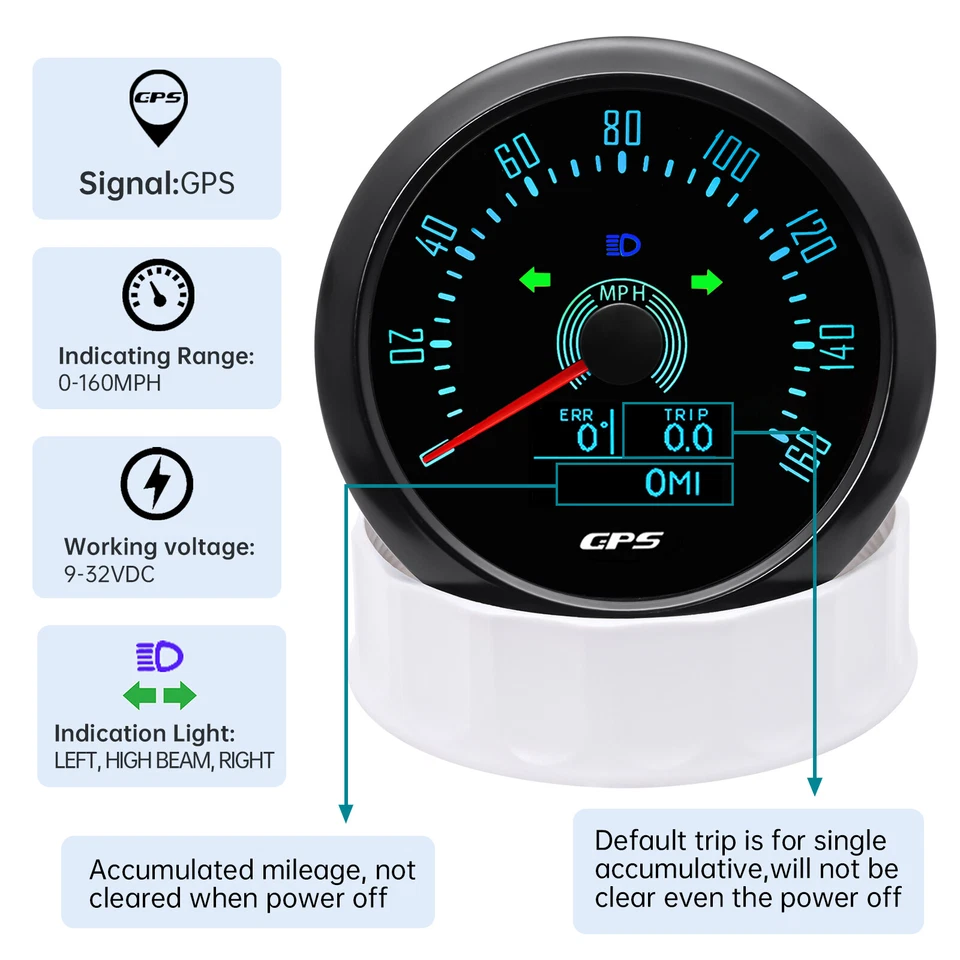 6 Gauge Set 85mm GPS Speedometer 160MPH&Tacho8000RPM&52mm Fuel Oil Temp Volt - Image 4 of 4