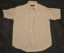 FRIDAY Shirt Men's Pale Yellow Geometric Patterned Shirt Large Short Sleeved