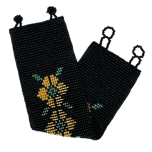 Brazalete tejido con cuentas flor negro amarillo 1.88" ancho hecho a mano boho A - Imagen 5 de 5