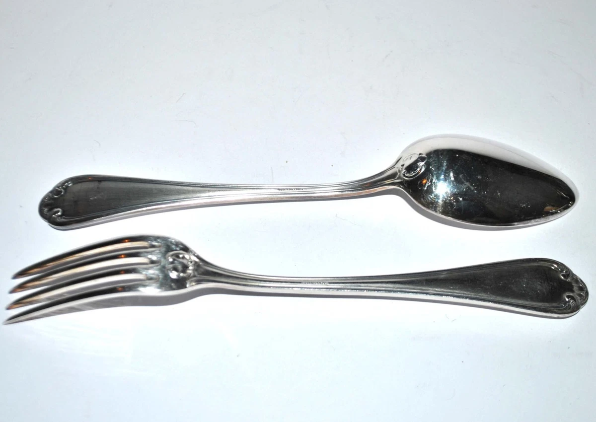 DEETJEN, Couvert de table en métal argenté Rocaille: fourchette + cuillère 21...