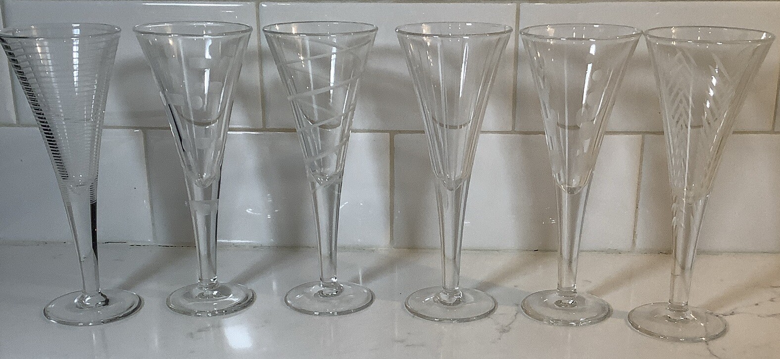 Mikasa Cheers Etched Cordial Glasses Stemware 6" Tall 2 oz France Set