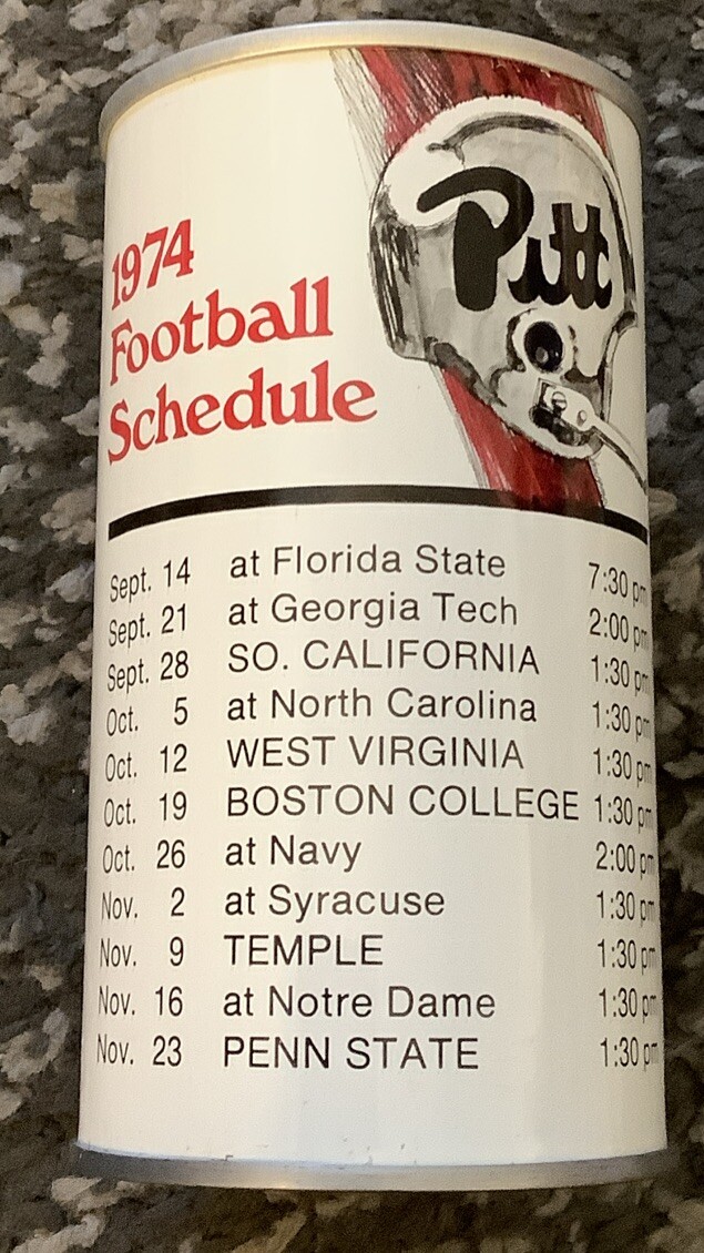 IRON CITY (1974 PITT Football Schedule) Beer Can Pittsburgh Pa Rare Bottom Open