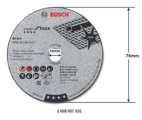 Bosch Lama Disco da Taglio per GWS 10,8-76V-EC 76mm x 10mm Tracciamento dato - Foto 3 di 9