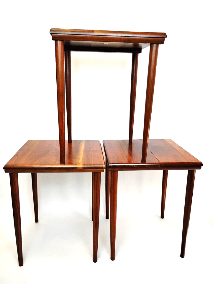 3 pc Ozark Walnutware Nesting Side Table Set Solid Walnut Tapered Legs MCM Wood - Image 2 of 4