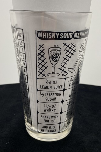 Vintage Bar Glass Mixer With Recipes 12 Ounces Black Lettering Pint Glass - Picture 2 of 8