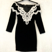 Vtg Scott McClintock Black Velvet Dress 4P Petite Whimsigoth Halloween Addams