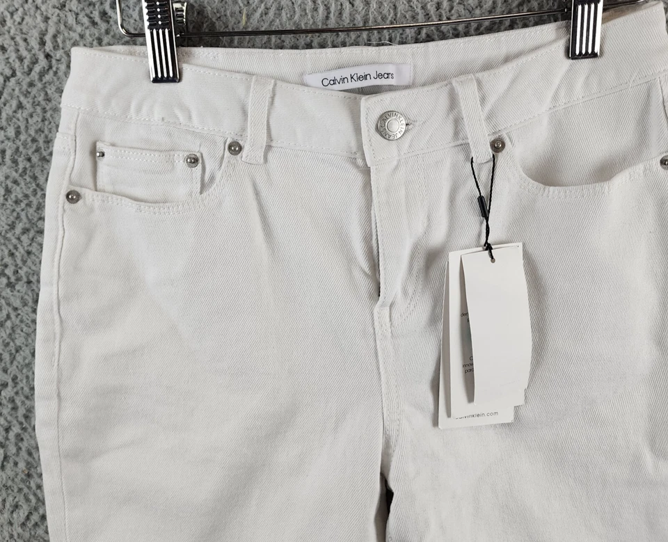 Calvin Klein Skinny Denim Bermuda Shorts Big Girls 16 Whiteout Solid Zip/Button - Image 4 of 4