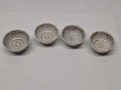 Four Piece Set Porcelain Open Salt Cellars White/Gold Trim Occupied Japan B
