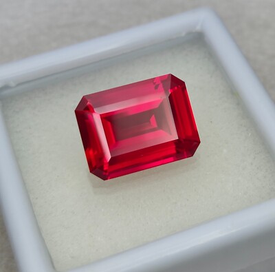 Precision Cut, 8.95 Ct Lab Orange Sapphire, 10x14 MM Emerald Cut Orange Sapphire