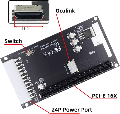NFHK 4X Oculink SFF-8612 SFF-8611 to PCIE Pci-Express 16X Adapter with ATX 24Pin - Picture 2 of 12