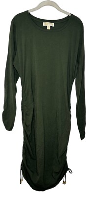 MICHAEL KORS Olive Green Stretch Cotton Ruched Bodycon T