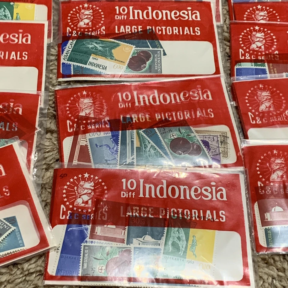 LOTE INVERSOR INDONESIA 25 PAQUETES DE 10 SELLOS PICTÓRICOS GRANDES Foto 3 de 4