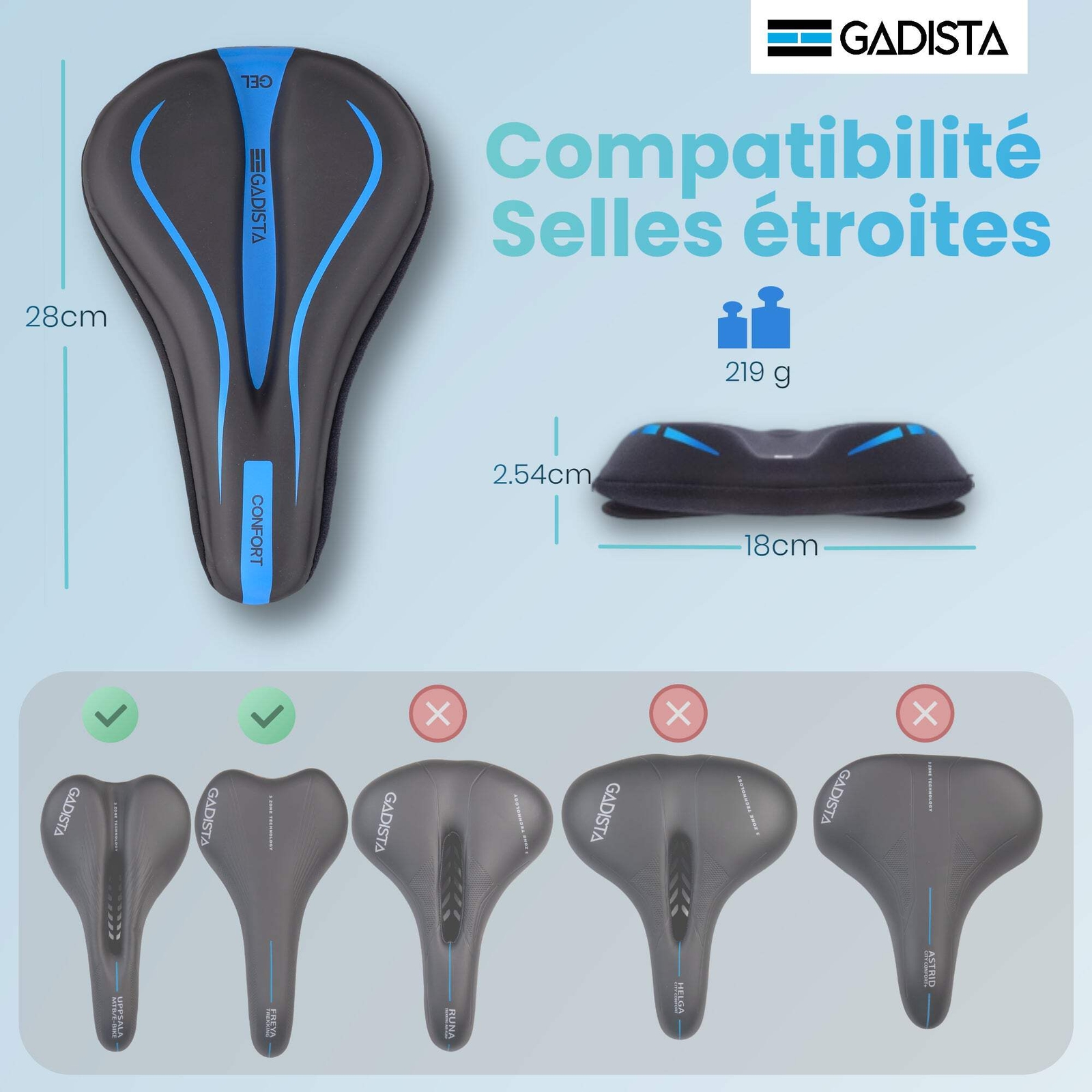 Housse de selle de vélo en gel noir confort pour VTT et vélo de route