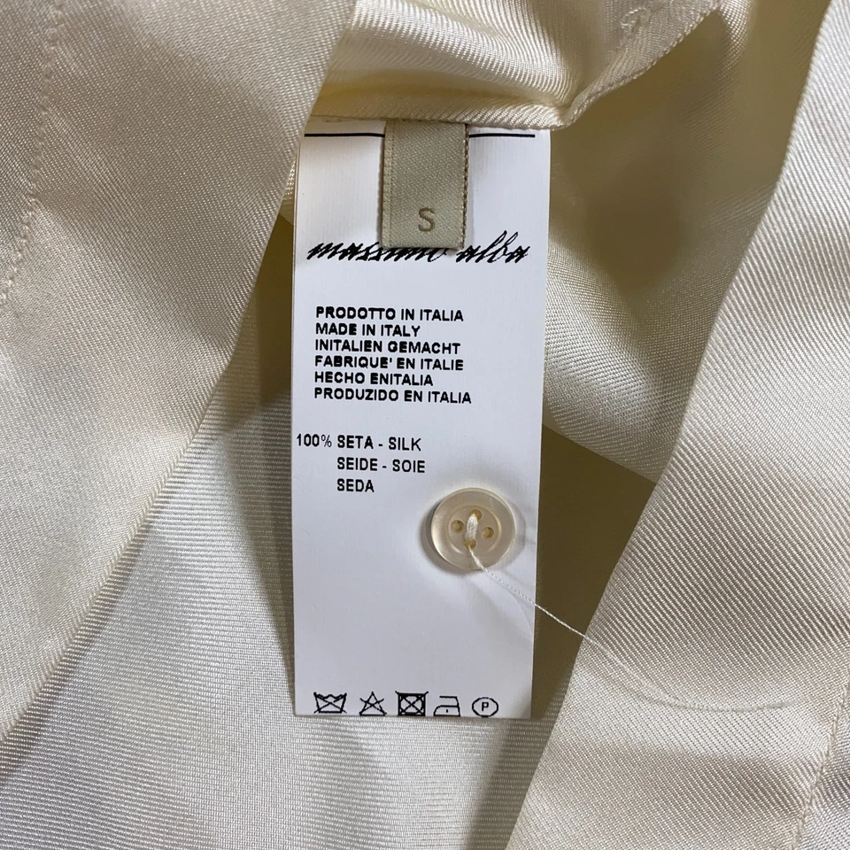 Massimo Albu 女式丝绸上衣 S 码白色圆领长袖全新无标签 — 第 4/4 张图片