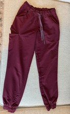 Burgundy Women s XS Jogger Scrub Pants Drawstring Waist Multiple Pockets - USED