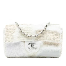 Authenticated Chanel Medium Tweed and Mixed Patchwork Single Flap White