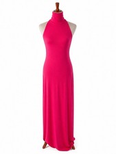 Norma Kamali Halter Turtleneck Side Slit Gown Dress in Rose Size M 38 NWT