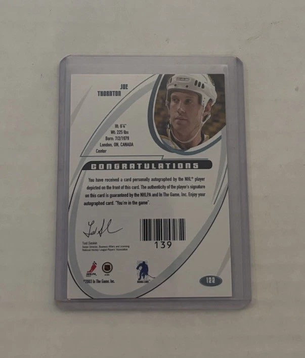 Joe Thornton - 2002-03 ITG Be A Player Signature Series - Silver Auto - #122 Foto 2 de 2
