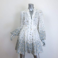 Zimmermann Carnaby Puff Sleeve Mini Dress White Ditsy Floral Print Linen Size 1