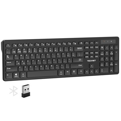 Wireless Keyboard 2.4G Bluetooth Multi Device Full Size For Win Mac PC Black