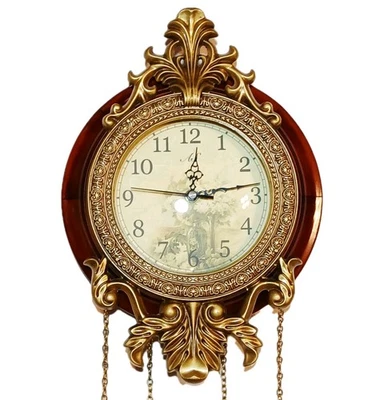 Vintage Wall Clock Baroque Style Gold Wood Quartz Operated No Pendulum Works - Image 1 of 4