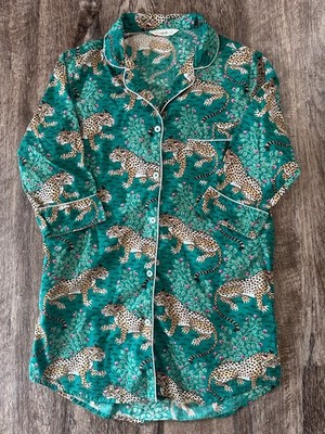 Printfresh Bagheera Leopard Green Pajama Cotton Long Sleep Shirt Size XS