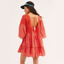 NWT Free People red & white embroidered cotton mini dress, S