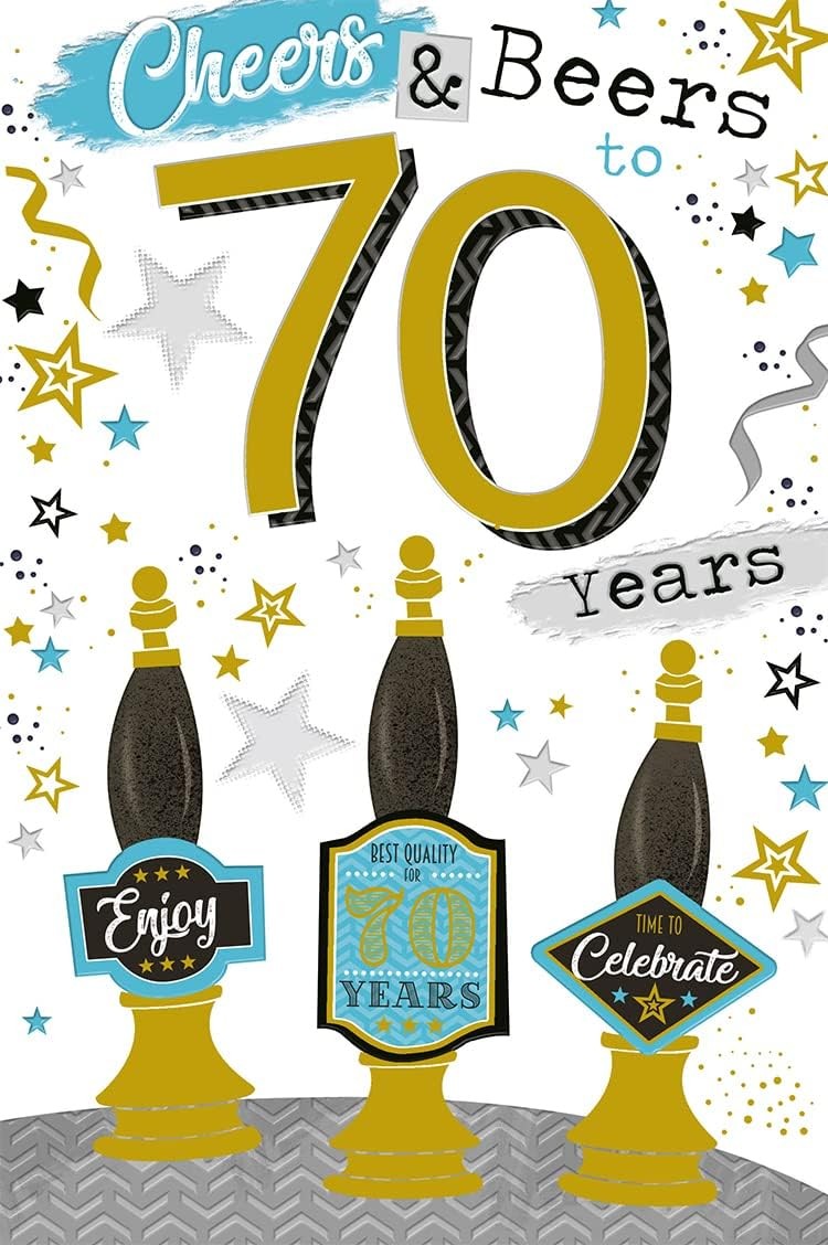 Male Age 70 Birthday Card. Cheers and Beers To You. 23x15cm