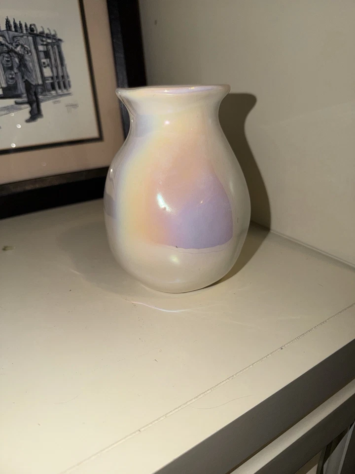 Rae Dunn Iridescent 5.5” Bulb Vase With “Irish” Written In Green - Image 3 of 4