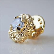 Mens Nugget and CZ Tie Tack Heavy Yellow Gold