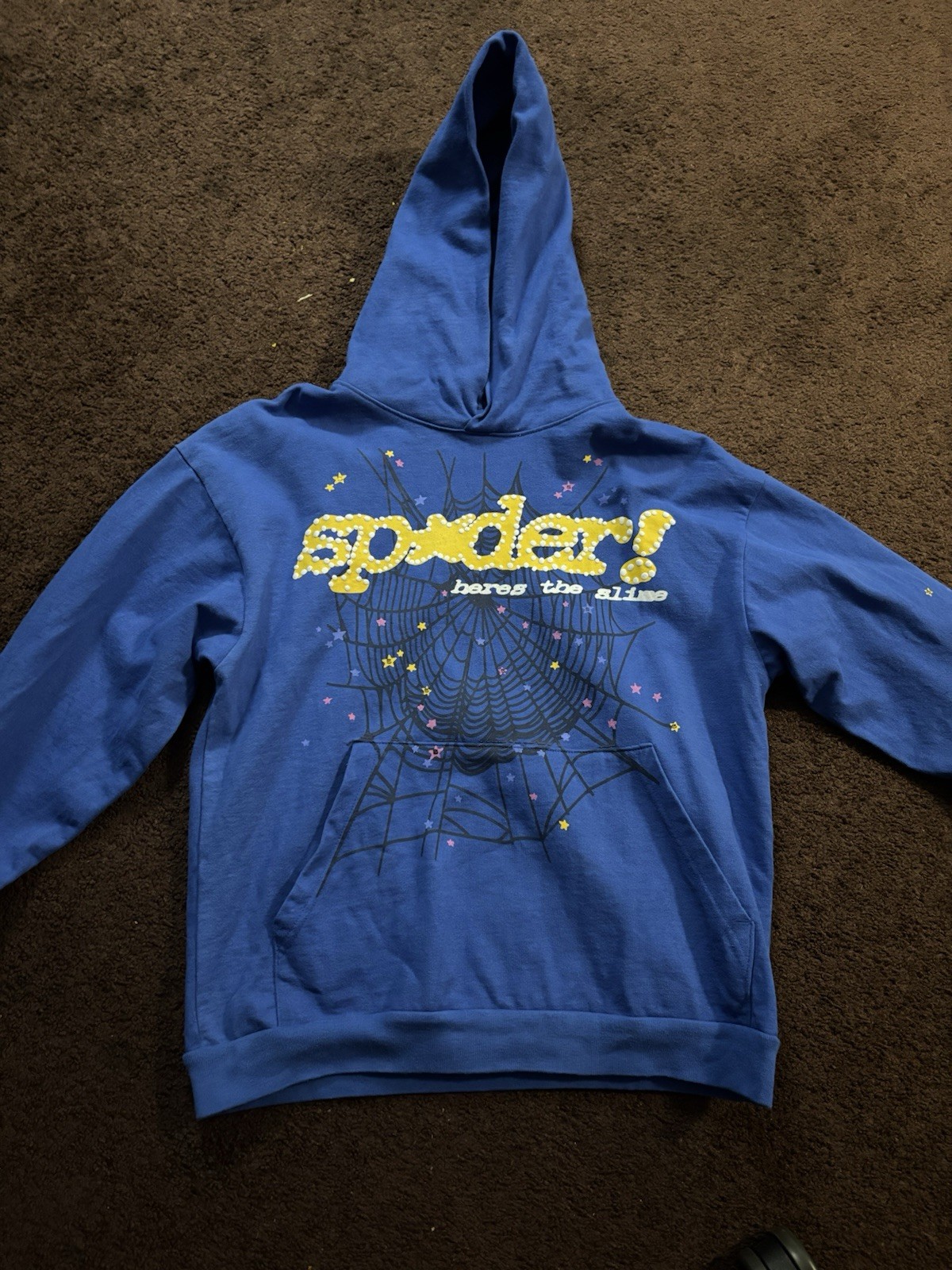 Boys Blue Pullover Hoodie Spider Web Graphic Print Long Sleeve Hooded