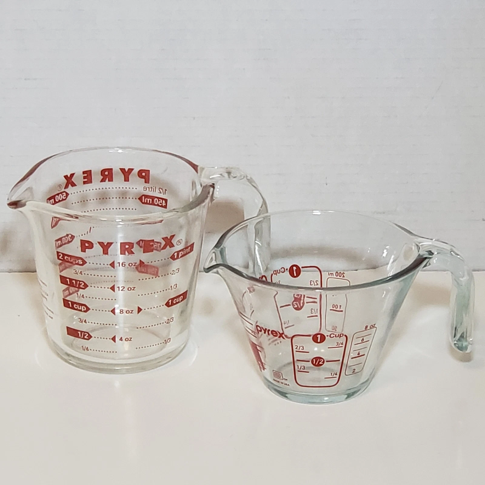 Vintage Pyrex Measuring Cup 2-Piece Set 1 Cup and 2 Cup Glass Kitchen Tool USA