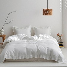 Simple Opulence 100 Linen Duvet Cover Set, 3 PCS Natural French Flax White R...