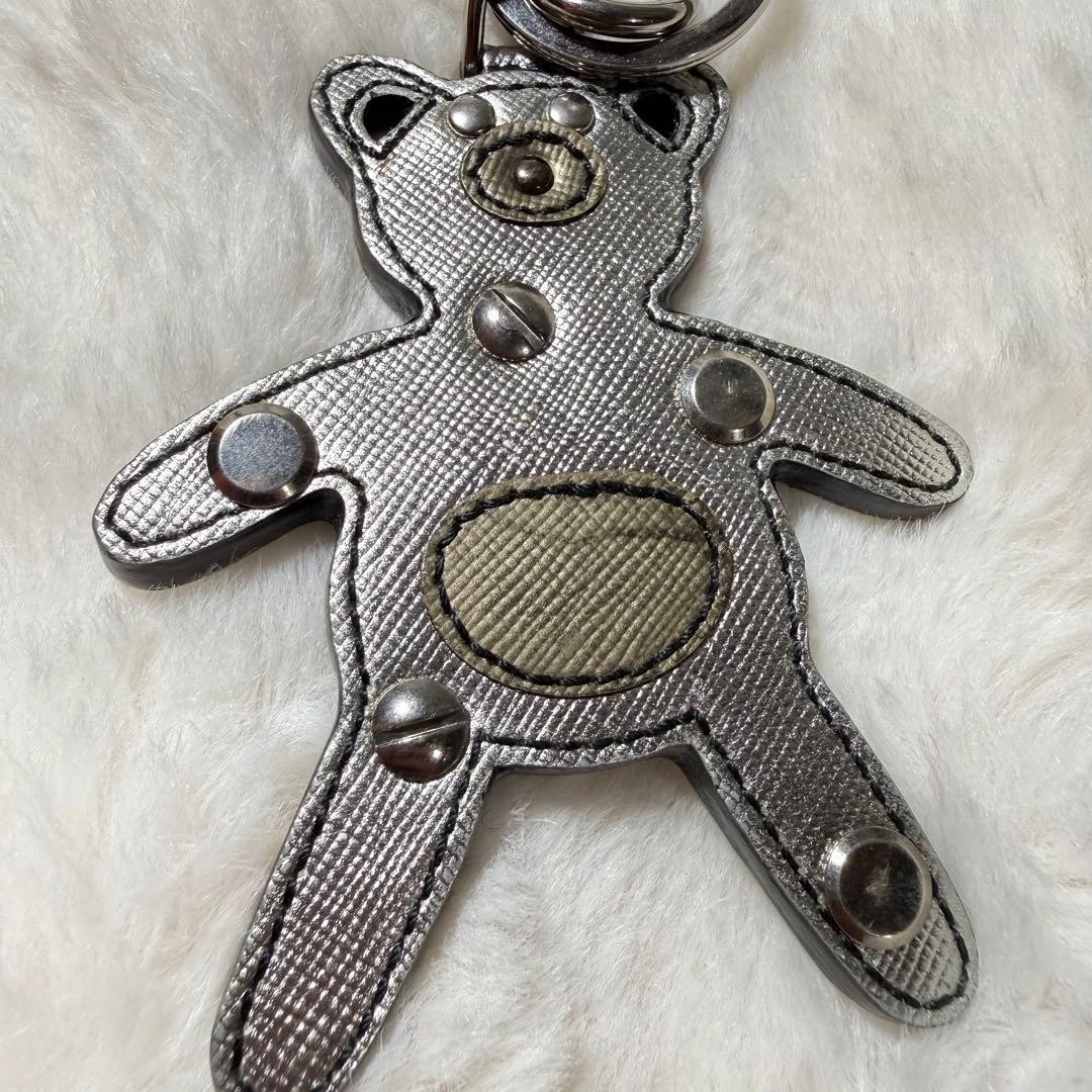 PRADA Pig-chan Kuma-chan Metal Keychain Silver Button Decor Used thumbnail 3