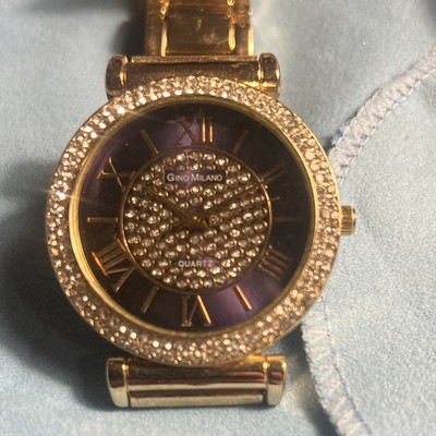 Gino Milano Women s Quartz Dress Watch Gold-Tone Crystal Bezel Black Dial