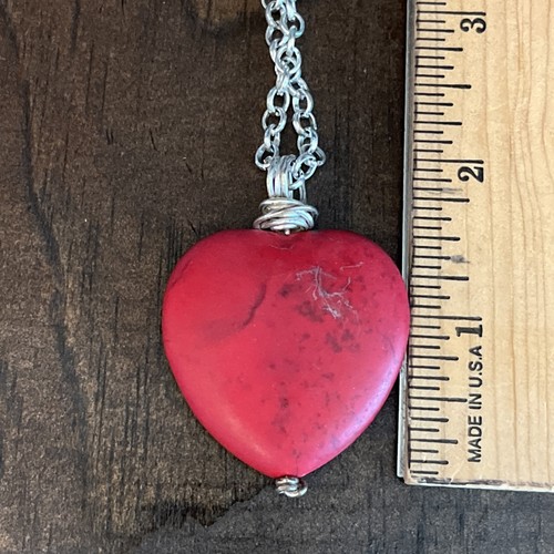 Red Natural Turquoise Like Stone W/Silver Wire Wrapped Bail & 36” Silver Chain - Picture 4 of 5
