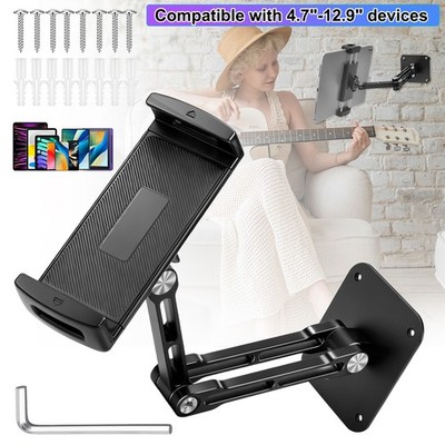 Adjustable Aluminum iPad Wall Bracket 360°Swivel Arm 4.7-12.9''Tablet Phone Mount