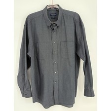 Van Heusen Mens 17-17.5 Dress Shirt Black White Grid Long Sleeve Sz XL