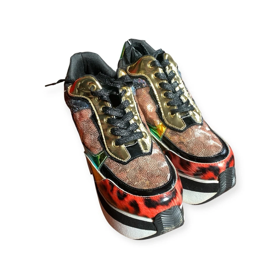 Zapatilla deportiva Cape Robbin Althea plataforma cuña lentejuelas difícil de encontrar oro rosa talla 8 colorida Foto 2 de 4