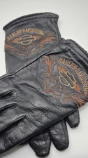 Womens Harley Davidson Motorcycle Soft Leather Gloves XS Embroidered  Design