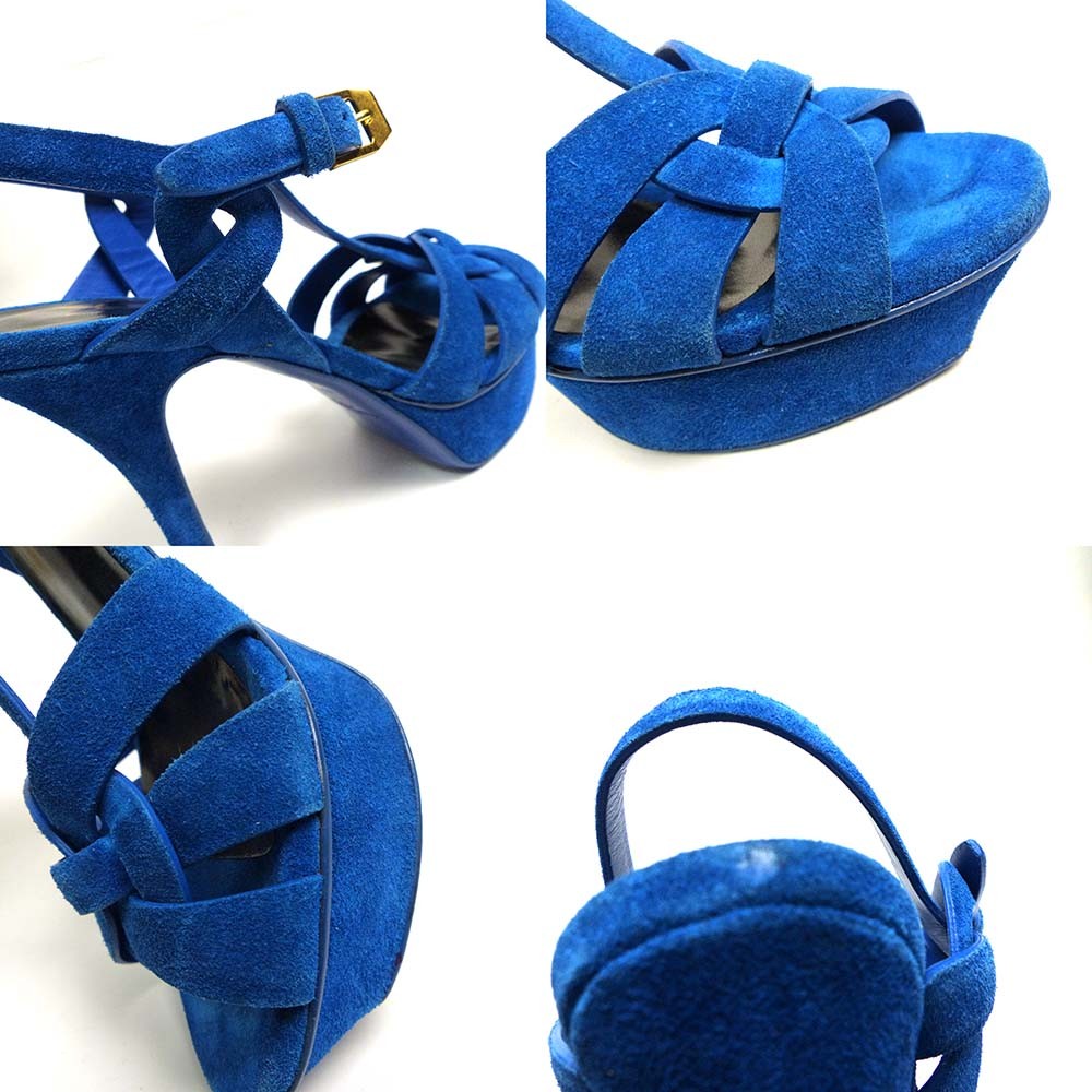 Sandali con tacco Yves Saint Laurent blu scamosciati donna taglia 34 autentici