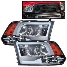 LED DRL Headlamps Dodge Ram 1500-3500 2009-2012 Smoky Lens Chrome Housing Amber