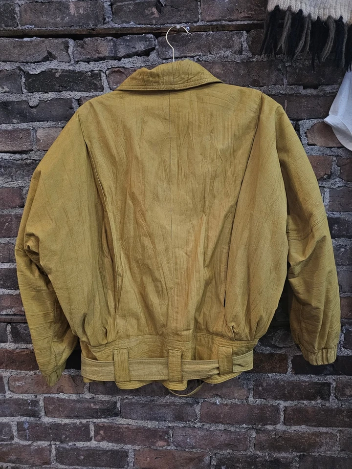 VINTAGE Breman's Studio Made In USA  Womens Yellow Leather 60's Bomber Jacket M - Image 2 of 4