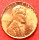 1947-P Lincoln Wheat Cent Penny GEM RED BU From an Original Bank Roll