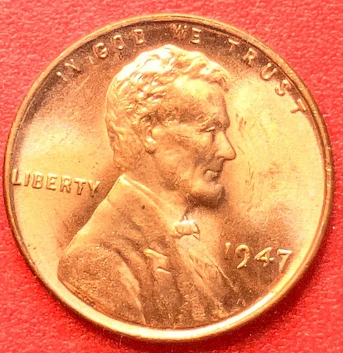 1947-P Lincoln Wheat Cent Penny GEM RED BU From an Original Bank Roll