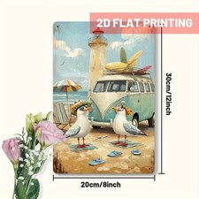 2D Flat, a Single Piece of Vintage Beach-Themed Tin Metal Signs Home D cor 8x12